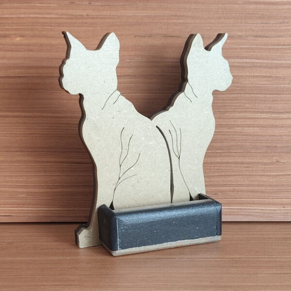 Portes cartes chats sphynx MDF noir et naturel – Image 2